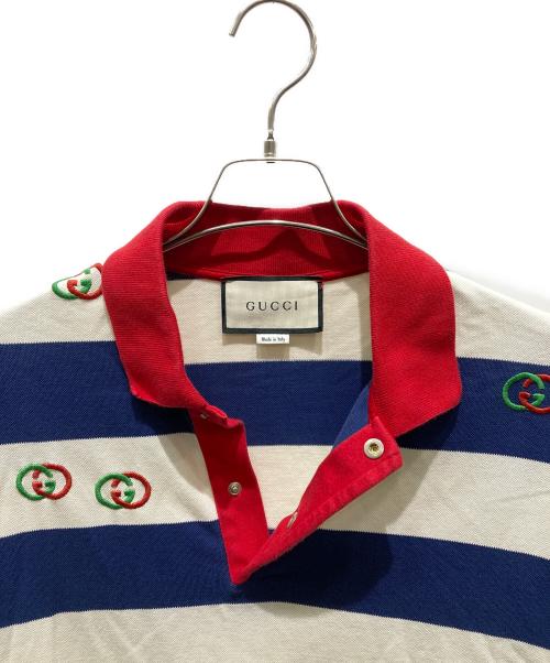 GUCCI（グッチ）GUCCI (グッチ) エンブロイダリーポロシャツ ネイビー×ホワイト サイズ:Ｌの古着・服飾アイテム