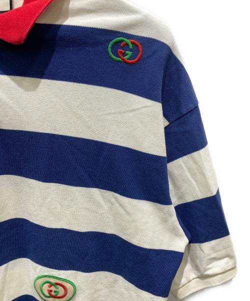 GUCCI（グッチ）GUCCI (グッチ) エンブロイダリーポロシャツ ネイビー×ホワイト サイズ:Ｌの古着・服飾アイテム