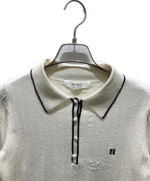 HER LIP TO（ハーリップトゥ）HER LIP TO (ハーリップトゥ) Pique Polo Knit Top ホワイト サイズ:Ｆの古着・服飾アイテム