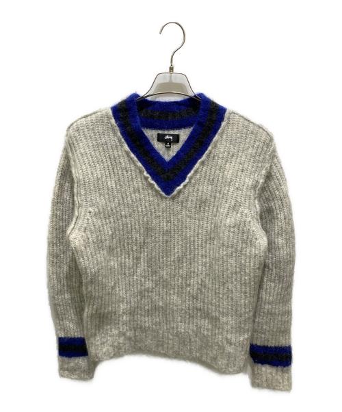 stussy（ステューシー）stussy (ステューシー) Mohair Tennis sweater グレー サイズ:Ｍの古着・服飾アイテム