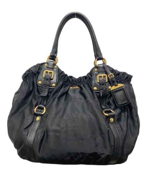 PRADA（プラダ）PRADA (プラダ) ロゴジャガードハンドバッグ ブラックの古着・服飾アイテム