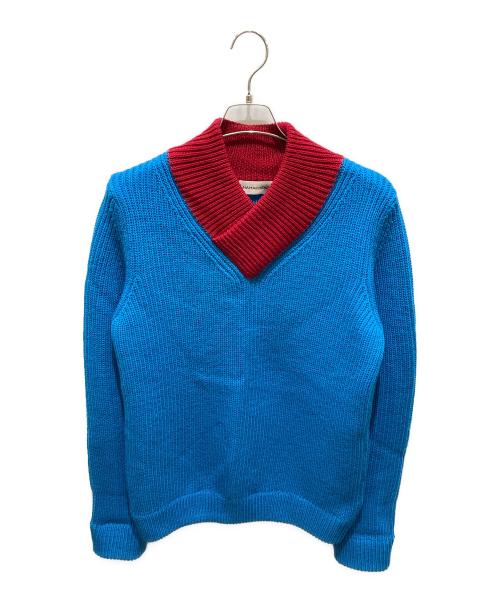 NAMACHEKO（ナマチェコ）NAMACHEKO (ナマチェコ) ローゲージバイカラーニット ブルー サイズ:Ｍの古着・服飾アイテム