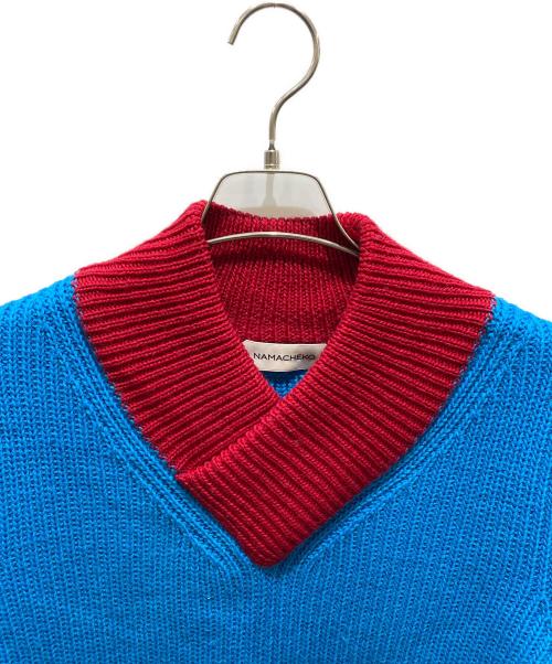 NAMACHEKO（ナマチェコ）NAMACHEKO (ナマチェコ) ローゲージバイカラーニット ブルー サイズ:Ｍの古着・服飾アイテム