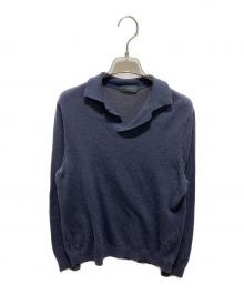 Zanone（ザノーネ）の古着「襟付スキッパー薄手ニット」｜ネイビー