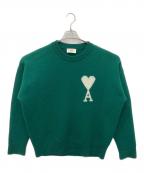 AMI Alexandre Mattiussiアミアレクサンドルマテュッシ）の古着「ビックハートロゴウールクルーネックニット」｜グリーン