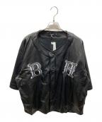 BREATHブレス）の古着「FAUX LEATHER BH BASEBALL SHIRT」｜ブラック