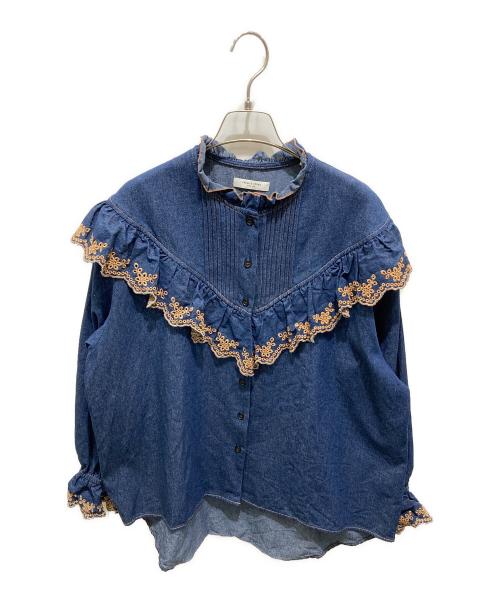FREAK'S STORE（フリークスストア）FREAK'S STORE (フリークスストア) デニムフリル刺繍シャツ ブルー サイズ:Fの古着・服飾アイテム