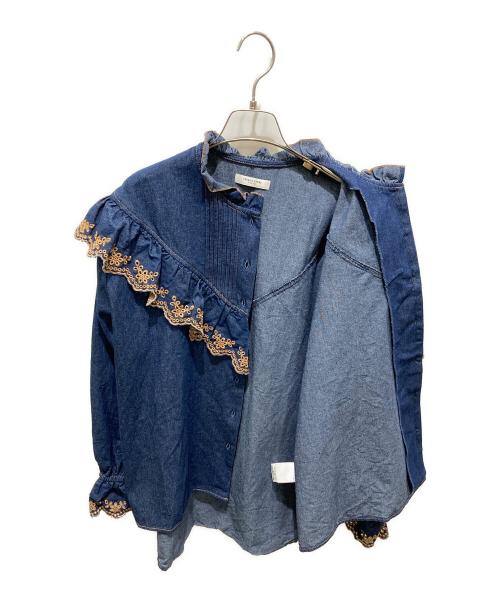 FREAK'S STORE（フリークスストア）FREAK'S STORE (フリークスストア) デニムフリル刺繍シャツ ブルー サイズ:Fの古着・服飾アイテム