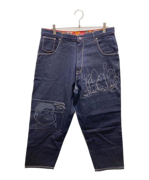 platium fubu（プラチナムフブ）platium fubu (プラチナムフブ) 刺繍バギーデニムパンツ ブルー サイズ:36の古着・服飾アイテム