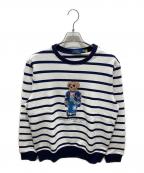 POLO RALPH LAURENポロ・ラルフローレン）の古着「ボーダー柄ポロベア フリース スウェットシャツ」｜ネイビー×ホワイト