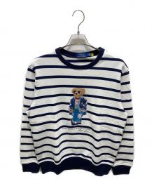 POLO RALPH LAUREN（ポロ・ラルフローレン）の古着「ボーダー柄ポロベア フリース スウェットシャツ」｜ネイビー×ホワイト