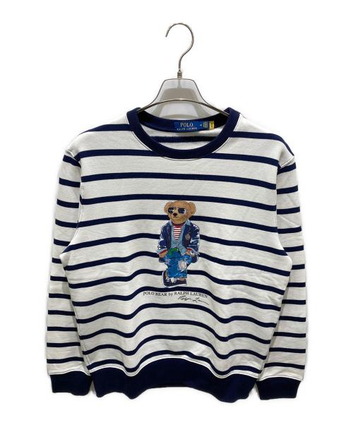 POLO RALPH LAUREN（ポロ・ラルフローレン）POLO RALPH LAUREN (ポロ・ラルフローレン) ボーダー柄ポロベア フリース スウェットシャツ ネイビー×ホワイト サイズ:Ｍの古着・服飾アイテム