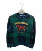POLO RALPH LAURENポロ・ラルフローレン）の古着「ポニー刺繍ブラックウォッチスウェット」｜グリーン