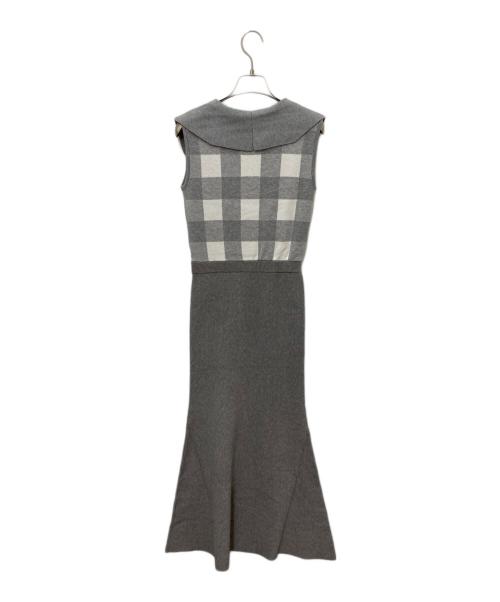 darich（ダーリッチ）Darich (ダーリッチ) ビッグカラーギンガムチェックニットロングワンピース グレー サイズ:FREEの古着・服飾アイテム