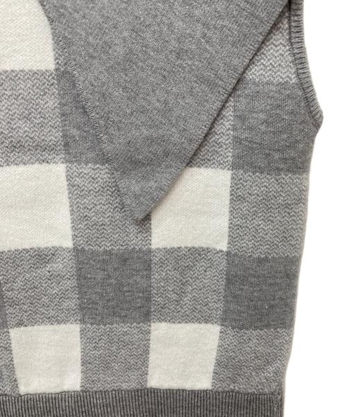 darich（ダーリッチ）Darich (ダーリッチ) ビッグカラーギンガムチェックニットロングワンピース グレー サイズ:FREEの古着・服飾アイテム
