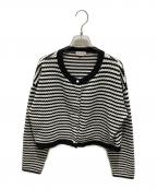 IENAイエナ）の古着「ニットショートカーディガン」｜ブラック×ホワイト