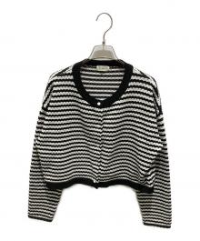 IENA（イエナ）の古着「ニットショートカーディガン」｜ブラック×ホワイト