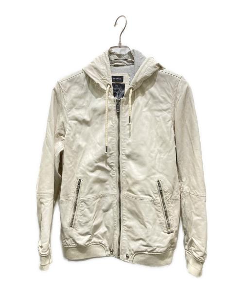 DIESEL（ディーゼル）DIESEL (ディーゼル) 加工フーデットレザージャケット ホワイト サイズ:Sの古着・服飾アイテム