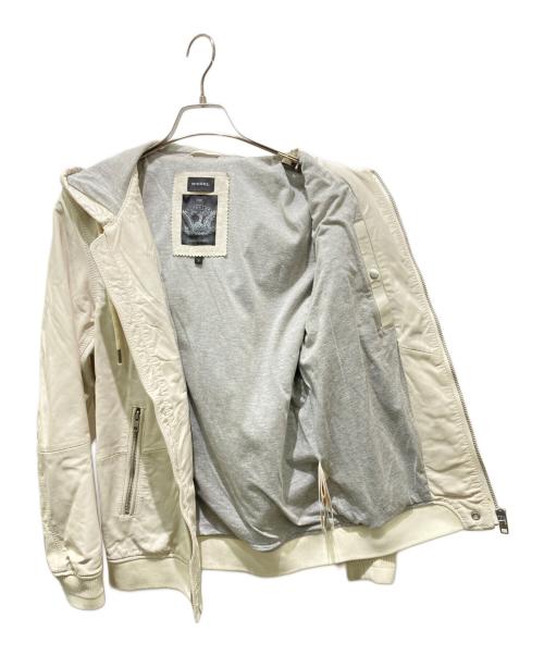 DIESEL（ディーゼル）DIESEL (ディーゼル) 加工フーデットレザージャケット ホワイト サイズ:Sの古着・服飾アイテム