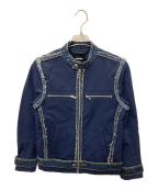 DIESELディーゼル）の古着「デニム切替シングルライダースジャケット」｜ネイビー