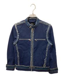 DIESEL（ディーゼル）の古着「デニム切替シングルライダースジャケット」｜ネイビー