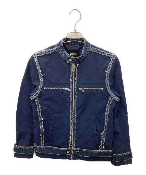 DIESEL（ディーゼル）DIESEL (ディーゼル) デニム切替シングルライダースジャケット ネイビー サイズ:XSの古着・服飾アイテム
