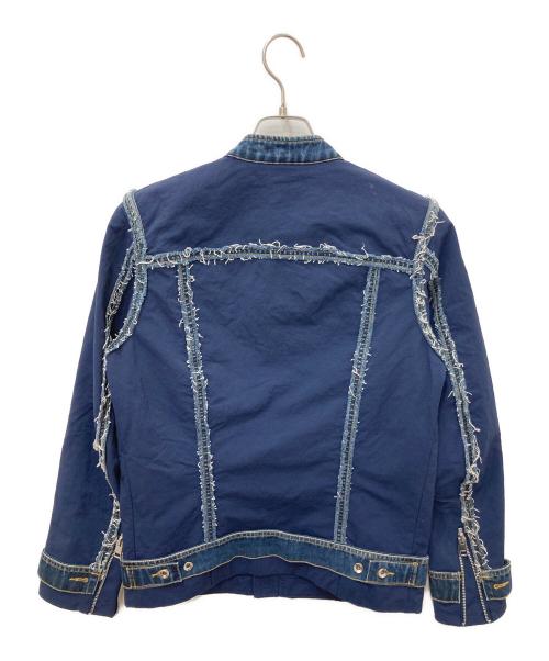 DIESEL（ディーゼル）DIESEL (ディーゼル) デニム切替シングルライダースジャケット ネイビー サイズ:XSの古着・服飾アイテム