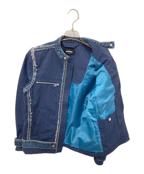 DIESEL（ディーゼル）DIESEL (ディーゼル) デニム切替シングルライダースジャケット ネイビー サイズ:XSの古着・服飾アイテム