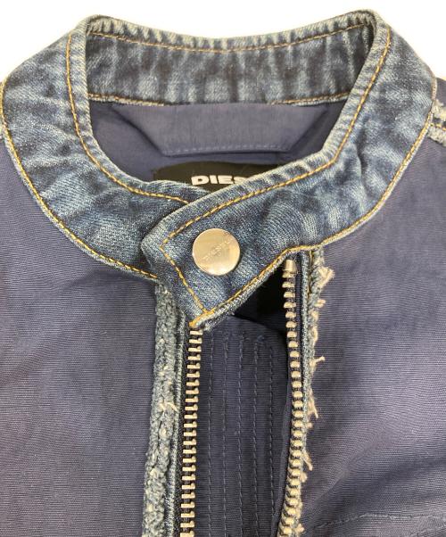 DIESEL（ディーゼル）DIESEL (ディーゼル) デニム切替シングルライダースジャケット ネイビー サイズ:XSの古着・服飾アイテム