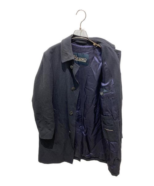 HERNO（ヘルノ）HERNO (ヘルノ) ウール混ベルテッド比翼コート ネイビー サイズ:44の古着・服飾アイテム