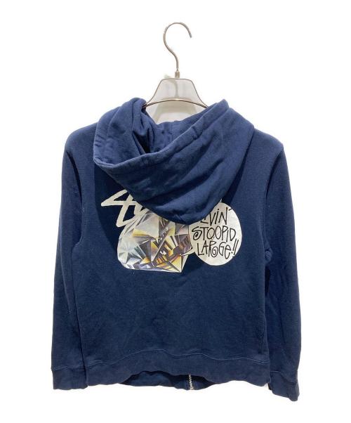 stussy（ステューシー）stussy (ステューシー) ダイヤモンドロゴ両面プリントジップパーカー ネイビー サイズ:Ｍの古着・服飾アイテム