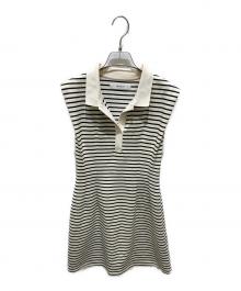 HER LIP TO（ハーリップトゥ）の古着「French Sleeve Polo Mini Dress」｜ブラック×ホワイト