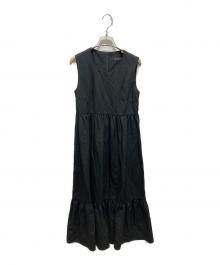 m,i,d,（エムアイディー）の古着「リネンレーヨンギャザー切替ワンピース」｜ブラック