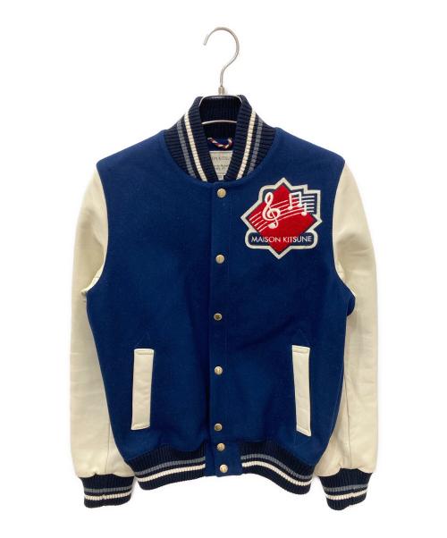 maison kitsune（メゾンキツネ）MAISON KITSUNE (メゾンキツネ) MUSICTEDDY TEDDY VARSITY JACKET ネイビー サイズ:Sの古着・服飾アイテム