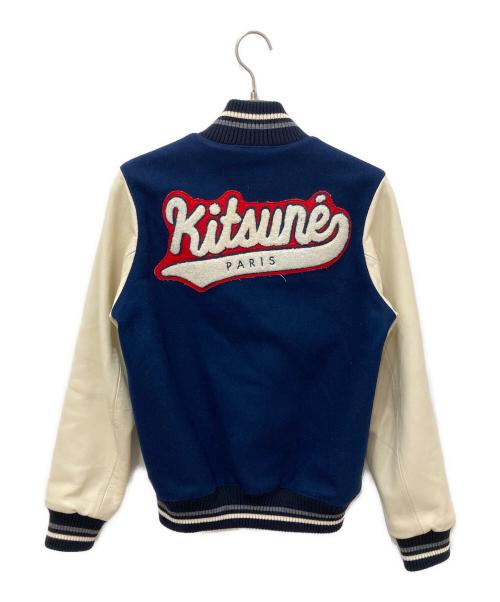 maison kitsune（メゾンキツネ）MAISON KITSUNE (メゾンキツネ) MUSICTEDDY TEDDY VARSITY JACKET ネイビー サイズ:Sの古着・服飾アイテム