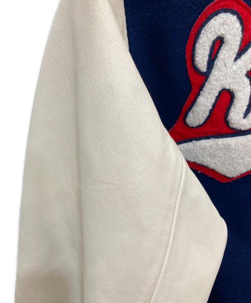 maison kitsune（メゾンキツネ）MAISON KITSUNE (メゾンキツネ) MUSICTEDDY TEDDY VARSITY JACKET ネイビー サイズ:Sの古着・服飾アイテム