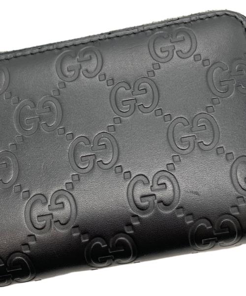 GUCCI（グッチ）GUCCI (グッチ) GG柄ラウンドファスナーコインケース　グッチシマ ブラックの古着・服飾アイテム