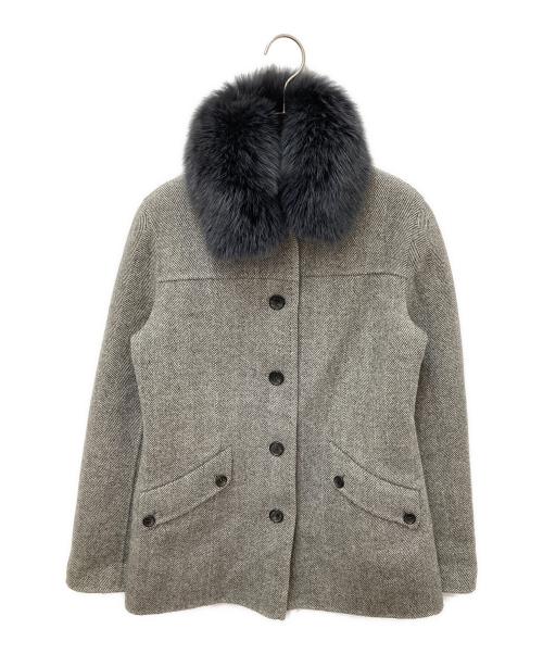 BURBERRY LONDON（バーバリーロンドン）BURBERRY LONDON (バーバリーロンドン) 襟フォックスヘリンボーンショートコート グレー サイズ:40の古着・服飾アイテム