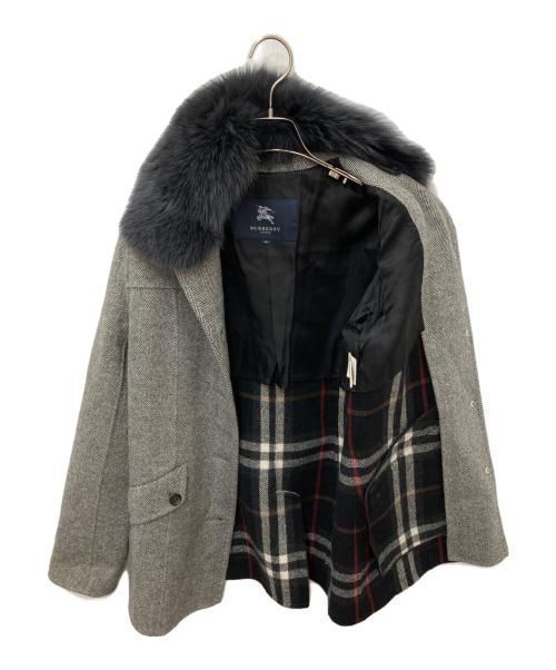 BURBERRY LONDON（バーバリーロンドン）BURBERRY LONDON (バーバリーロンドン) 襟フォックスヘリンボーンショートコート グレー サイズ:40の古着・服飾アイテム