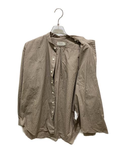 SEDAN ALL-PURPOSE（セダンオールパーパス）SEDAN ALL-PURPOSE (セダンオールパーパス) Organic Cotton Stand Collar Shirt ブラウン サイズ:XLの古着・服飾アイテム