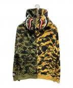 A BATHING APEアベイシングエイプ）の古着「SEPARATE SPLIT SHARK FULL ZIP HOODIE」｜カーキ