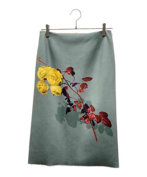 DRIES VAN NOTEN（ドリスヴァンノッテン）DRIES VAN NOTEN (ドリスヴァンノッテン) プリントフラワーミディスカート 黄緑 サイズ:34の古着・服飾アイテム