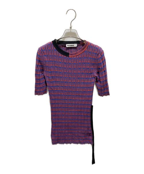 JIL SANDER（ジルサンダー）JIL SANDER (ジルサンダー) 半袖ボーダーニットワンピース ブルー×レッド サイズ:34の古着・服飾アイテム