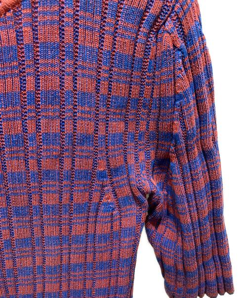 JIL SANDER（ジルサンダー）JIL SANDER (ジルサンダー) 半袖ボーダーニットワンピース ブルー×レッド サイズ:34の古着・服飾アイテム