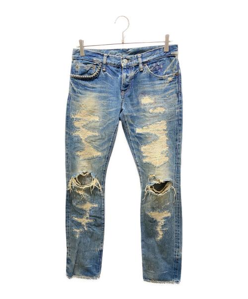 Hysteric Glamour（ヒステリックグラマー）Hysteric Glamour (ヒステリックグラマー) ダメージ加工ストレートデニムパンツ インディゴ サイズ:Mの古着・服飾アイテム
