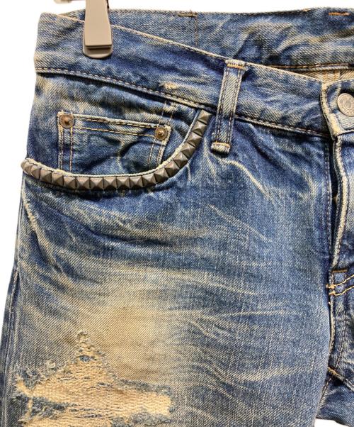 Hysteric Glamour（ヒステリックグラマー）Hysteric Glamour (ヒステリックグラマー) ダメージ加工ストレートデニムパンツ インディゴ サイズ:Mの古着・服飾アイテム