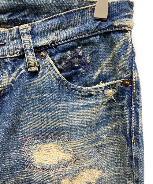 Hysteric Glamour（ヒステリックグラマー）Hysteric Glamour (ヒステリックグラマー) ダメージ加工ストレートデニムパンツ インディゴ サイズ:Mの古着・服飾アイテム