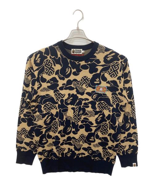A BATHING APE（アベイシングエイプ）A BATHING APE (アベイシングエイプ) ASIA CAMO KNIT SWEATER ネイビー サイズ:XLの古着・服飾アイテム