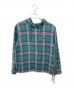 stussyステューシー）の古着「Hooded Plaid Poncho　フーデッドプレイドポンチョ」｜グリーン