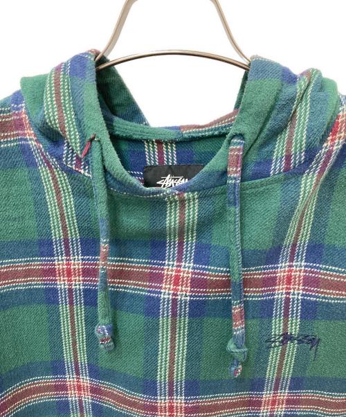 stussy（ステューシー）stussy (ステューシー) Hooded Plaid Poncho　フーデッドプレイドポンチョ グリーン サイズ:Mの古着・服飾アイテム